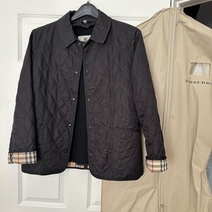 Burberry Black Quilted Jacket with Plaid Accents